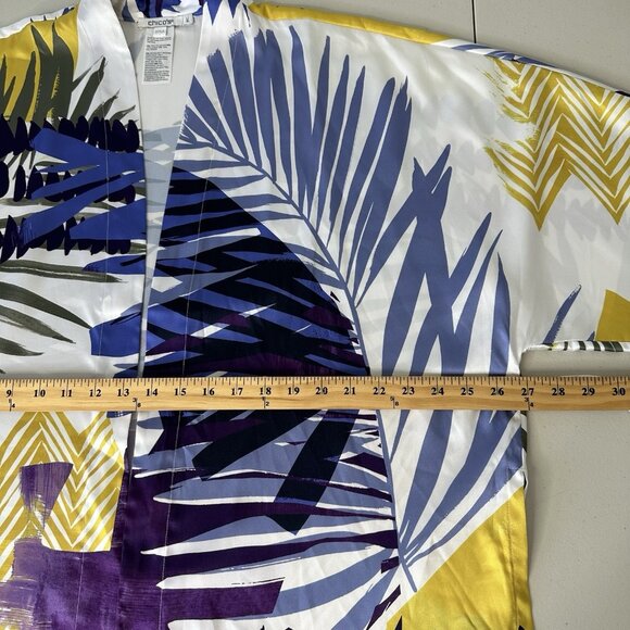 Chicos Costa Collace Short Kimono L XL Blue Floral Geometric Ruana - Picture 8 of 10